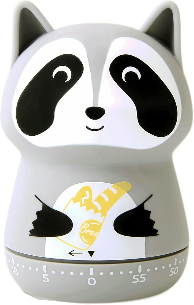 NUOSWEK Mechanical Kitchen Timer - Cute Animal Wind Up 60 Minutes Manual Countdown Timer for Kids, Classroom, Home, Study and Cooking - Grey Raccoon