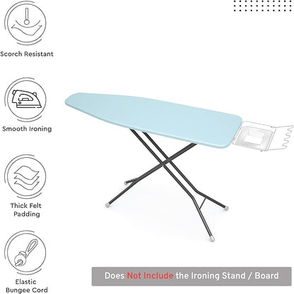 Encasa XO Ironing Board Cover and Pad 54"x15" - 4mm Felt Large Iron Board Cover with Padding - Heat Resistant, Stain-Safe Dye, Non Slip Elastic Bungee Cord Tightening Iron Table Cover Ice Blue