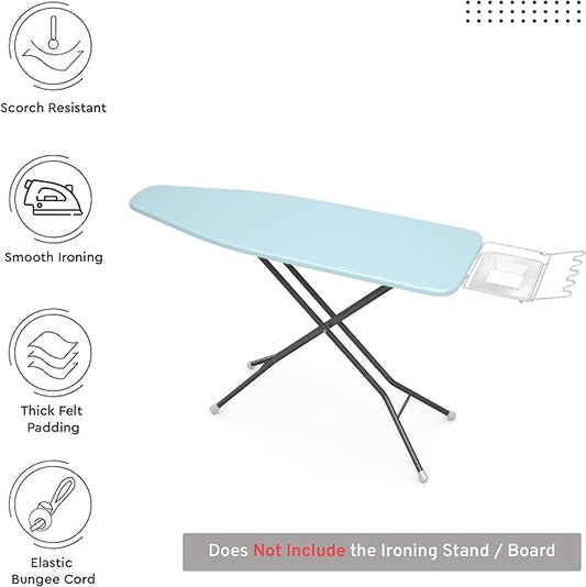 Encasa XO Ironing Board Cover and Pad 54"x15" - 4mm Felt Large Iron Board Cover with Padding - Heat Resistant, Stain-Safe Dye, Non Slip Elastic Bungee Cord Tightening Iron Table Cover Ice Blue