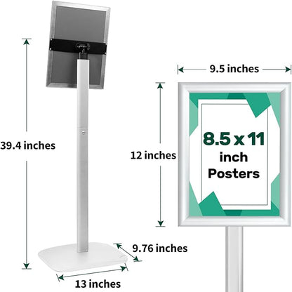 Mutualsign 3Pcs Heavy Duty Pedestal Sign Holder for Display, 8.5 x 11 inches Adjustable Floor Standing Sign Holder with Weighted Base ,Sign Stand for Indoor/Outdoor Advertising，Silver