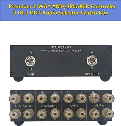 SOLUPEAK P3 2-Way AMP Amplifier to 2 Pair of Speakers Selector Switch Switcher Splitter Combiner Box 2 in 2 Out