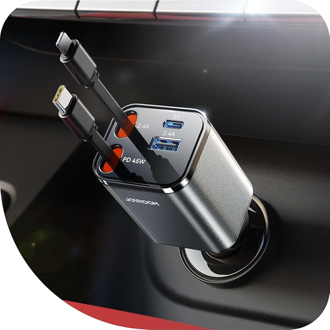 [2025 Ultra-Compact] JOYROOM Retractable Car Charger 84W Car Charger USB C for iPhone 16 Fast Charging, Car Accessories, Car Adapter Travel Essentials Gifts for Women Men, for iPhone 16 15 14 13 12