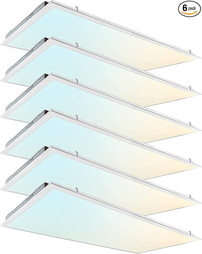 2x4 FT LED Light Flat Panel, 40/50/60W, Color Temperature Selectable 3K | 4K | 5K, Dimmable Recessed Drop Ceiling Lights, 5000/6250/7500 Lumens, Lay in Fixture for Office, 120-277V, UL DLC(6 Pack)