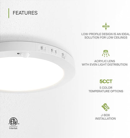 ASD LED 12" Round Flush Mount Ceiling Light Fixture, Low Profile Surface Lighting | 5CCT, Motion Sensored, Ultra-Thin, ETL Listed | 24W 1700LM 2700-6000K 120V | Kitchen, Hallway Lamp | White, 12 Pack