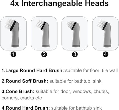 SOARING Electric Cleaning Brush with 4 in 1 Multiple Brush Heads,Indoor Household Cordless Motorized Brush for Bathroom Toilet Kitchen Tile Crevice(Black)
