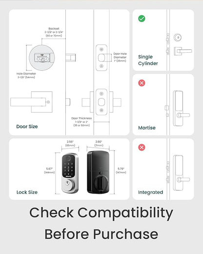 DESLOC Smart Door Lock B200, Smart Deadbolt Lock, Keyless Entry Door Lock, Fingerprint Smart Lock, Smart Locks for Front Door, App Control, Touchscreen Keypad Deadbolts,12-Month Battery, BHMA Grade3