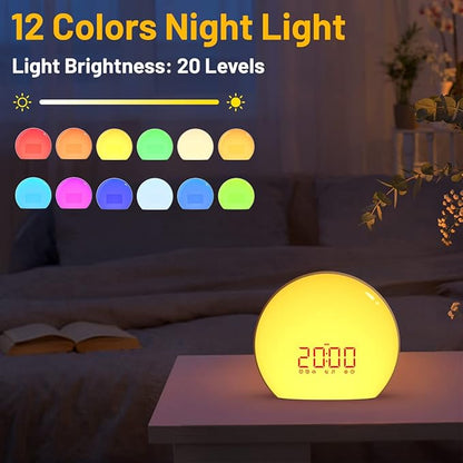 Audio and Video Receivers Sound Machine Alarm Clock Sunrise Wake Up Light with 25 Sounds Simulation Dual Alarms Bedroom Kids Adults Heavy Sleepers 12 Colors Nightlight Sleep Aid Snooze Timer Mode