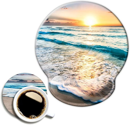 Ergonomic Mouse Pad with Wrist Support,Mouse Pad with Wrist Rest,Relieve Wrist Pain Mousepad Non-Slip Rubber Base,Mouse Pads for Desk,Computers,Laptop,Office,Home,Accessories Golden Beach