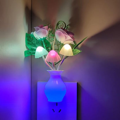 AUSAYE 3Pack Sensor Night Lights Plug into Wall Rose Flower Light, Led Lamp Dream Nightlight Mushroom Night Lights for Kids Adults Room,Bathroom,Kitchen,Hallway