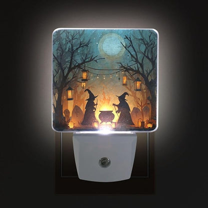 Pigsaly Led Night Light Halloween Witches Cauldron Tombstones Bare Trees Night Light Plug in Wall Lamp Smart Dusk to Dawn Sensor Nightlight Led Lamp Energy Saving Lights Gift for Kids Room Bedroom Ba