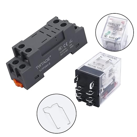 TWTADE/2PCS DC 12V Relay 10A Electromagnetic Power Coil Relay 8 Pins DPDT 2NO 2NC with Indicator Light, Socket Base & DIN Rail -YJ2N-LY