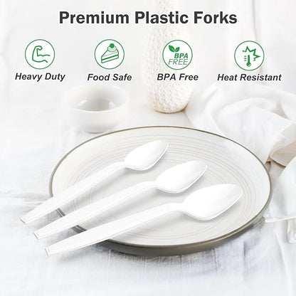 Dealusy 360 Count White Plastic Spoons Disposable, BPA-Free, Heat Resistant, Solid and Durable Disposable Spoons Heavy Duty Bulk, Premium Spoons plastic disposable for Party Supply