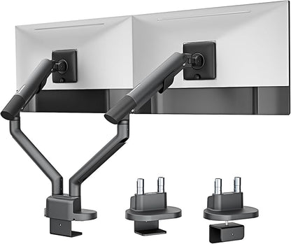 monTEK Dual Monitor Stand for 2 Screens 17 to 35 Inch, Heavy Duty Monitor Mount Arm, VESA Mount Desk Stand with C-Clamp/Grommet Base, Holds up to 24.3 lbs Per Arm, VESA 75/100mm, Gray, MA1010DG-D