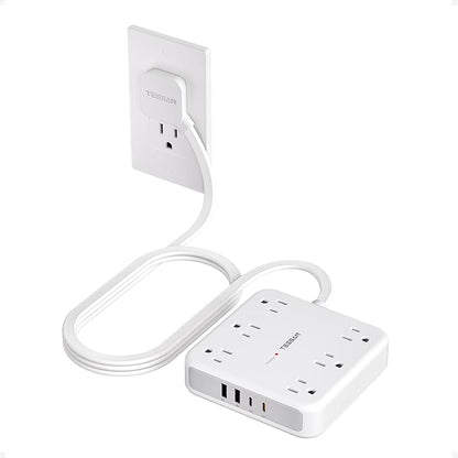 TESSAN Surge Protector Power Strip 2100J, 5 Ft Flat Plug Extension Cord with Multiple Outlets, 4 USB (2 USB C) 6 Outlets, 1875W 15A, 20W Multiple Desk Charging Station for Home, Office, Dorm Room