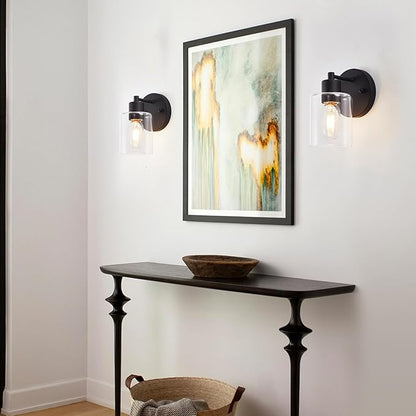 SOPEAS Wall Sconces for Bathroom, Modern Vanity Light Fixtures, Black Wall Mount Lighting Lanterns, Farmhouse Wall Lights with Clear Glass Shade for Bedroom Living Room Mirror Hallway Kitchen（2PACK）