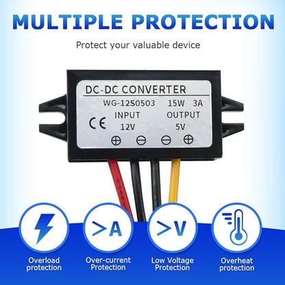 2Pcs 12/24V to 5V 5A 25W DC-DC Step Down Converter, Power Supply Adapter Compatible with Solar Panel, Waterproof Voltage Regulator Car Charging Transformation