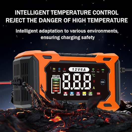 6-Amp 12V Smart Car Battery Charger, Battery Maintainer Trickle Charger with Desulfator, Pulse Repair & Overcharge Protection - for Car Lawn Mower Marine Lead-Acid Batteries (Orange)