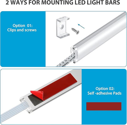 Litever Under Cabinet LED Lighting Kit. RGB Color & Bright Warm White Light. Slim Linkable LED Light Bars with Power Adapter, Controller, Extension Cords. Max 24W. Dimmable. Plug in. RGB + 3000K.