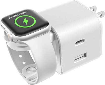 36W for Apple Charging Block with Built-in Watch Charger, Foldable PD Fast Charger Block for iPhone, Dual Ports Wall Charger Compatible with Apple Watch iPhone AirPods (White)