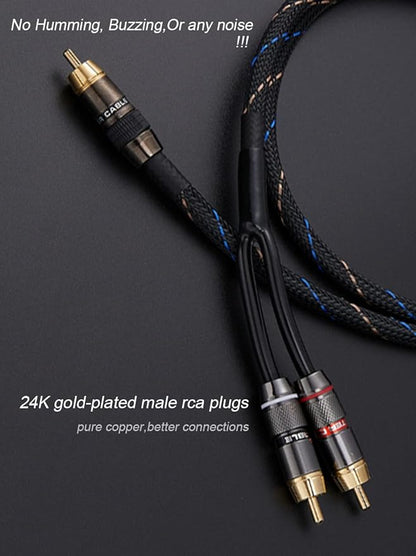 JORZOR Audiophile RCA to 2RCA Subwoofer Cable - 2M (6.6FT) Oxygen-Free Copper, Nylon Braided Jacket RCA Y-Adapter