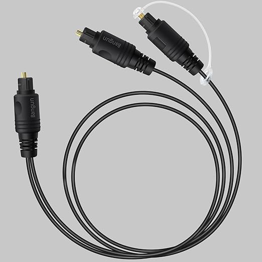 Bangun 1x2 Digital Audio Splitter Cable, Toslink Digital Fiber Optic Audio Splitter 1 Male Input 2 Male Output (for Home Theatre, Xbox, PS5/PS4), 3ft
