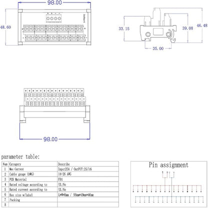 ANMBEST 2 in 16 Out Terminal Blocks Module, 25A DIN Rail and Panel Mounting Power Distribution Breakout Board for PLC Servo Power Amplifier