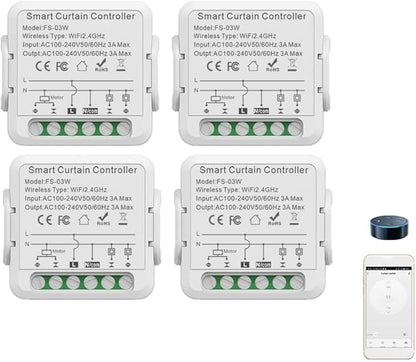FTVOGUE Smart Curtain Controller Zigbee Switch, Voice Control, Timer, Shared Devices, Smart Relay Switch, for Home Hotel Apartment Office, with Smart Timing Function (4Pcs)