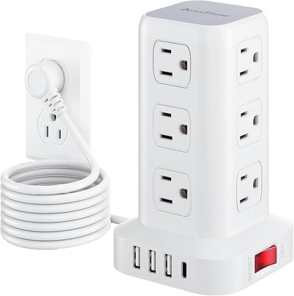 AnnTane Surge Protector Power Strip 6.5 FT Cord, Power Strip Tower with 4 USB Ports (1USB C), Extension Cord with 12 AC Multiple Outlets, Home Office Supplies Desk Accessories, Dorm Room Essentials