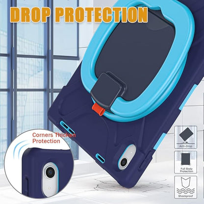SCSVPN Case for iPad (A16) 11th Generation 11-inch 2025/10th Generation 10.9 Inch 2022, Full Body Shockproof Protective Cover with Pencil Holder, Rotating Stand & Handle, Shoulder Strap - Navy Blue