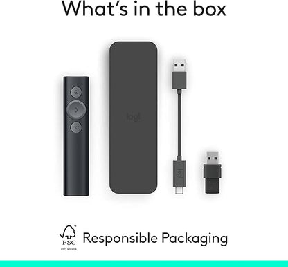 Logitech Spotlight Presentation Remote - Universal Wireless Presentation Clicker with Laser Pointer, Advanced Digital Highlighting, Bluetooth, 30 m Range and Quick Charging - Black