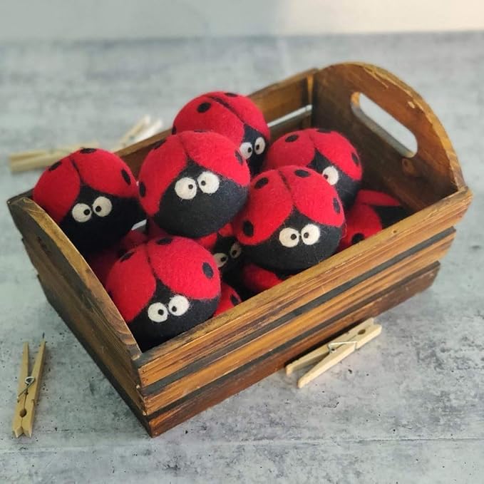 Friendsheep Wool Dryer Balls, Organic Reusable Fabric Softener Alternative for Laundry, Handmade, Fair Trade, Hypoallergenic, Eco-Friendly, Plastic-Free (6 Pack XL – Ladybugs)