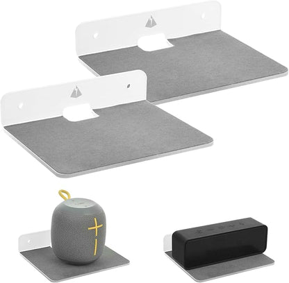 TXEsign Wall Shelves - 2 Pack, Small Wall Mount for Speaker, Webcam, Cell Phones, Display Shelf (Silky White & Transparent, Medium)