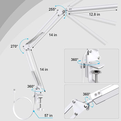 TROPICALTREE LED Desk Lamp for Home Office, Clamp-On with 3 Light Modes | 14W Adjustable Brightness 5000K Eye-Caring Lighting for Study/Bedroom/Computer Desk (White)