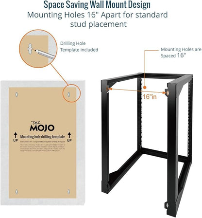 Tecmojo 18U Wall Mount Server Rack, Open Frame Network Rack for 19" Computer/AV/Data/IT/Media Equipment, 24" Depth, 16" Apart Mounting Holes, Swing Gate, Square and Tapped Holes