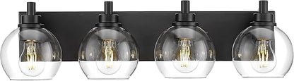 METWET Bathroom Light Fixtures, 4 Light Matte Black Vanity Light, 26 Inch Modern Wall Sconces with Globe Clear Glass Shade, Vanity Lighting Fixtures Over Mirror, VL195-MB-CL-4