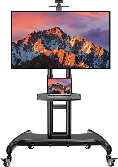 PERLESMITH Rolling TV Stand with Wheels for 32-85 Inch LCD LED 4K Flat Screen TVs, Tilt Mobile TV Cart with Shelf Holds Up to 100 lbs, Height Adjustable Floor TV Stand Max VESA 600x400mm- PSTVMC05