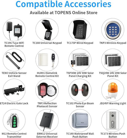 TOPENS A8S Automatic Solar Gate Opener for Heavy Duty Single Swing Gate Up to 18ft, Single Swing Gate Operator Battery Powered with Remote Control Kit Gate Motor Solar Panel Included