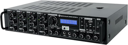Rockville Home Matrix 4 600W Multi Room Receiver/Amplifier, 8-Channel (4 Zones), Bluetooth, USB, Optical, Coaxial, RCA, Mic Inputs