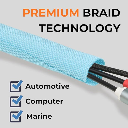 HOLED 3/16 inch Split Braided Cable Management Sleeve for USB Cable Power Cord Audio Video Cable, Wire Loom Cord Protector from Cat Dog Chewing (Sky Blue, 25FT)