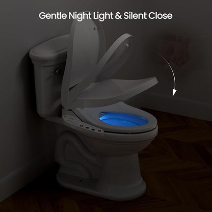 R&T V2601 Electric Bidet Seat For Elongated Toilet, Smart Toilet Seat with Heated Seat, Adjustable Temperature, Warm Air Dryer, Night Light