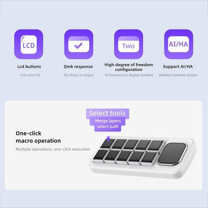 VELATEMOR AI Voice Control Panel, 10 LCD Mechanical Buttons 2.01 Inch Auxiliary Screen, with AI Voice Recognition and One Key Macro, for OS X Smart Home Automation (Black)