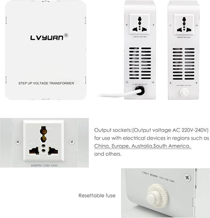 LVYUAN 1000W 110/120V to 220/240V Voltage Converter Step Up Transformer Electrical Converter with Circuit Breaker Protection for Euro China Korea Appliances[3 Year Warranty]