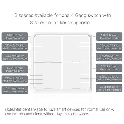 House Automation Scene Controller with 4 Programmable Button ABS Switches Wall Mounted Compact Remote for Devices