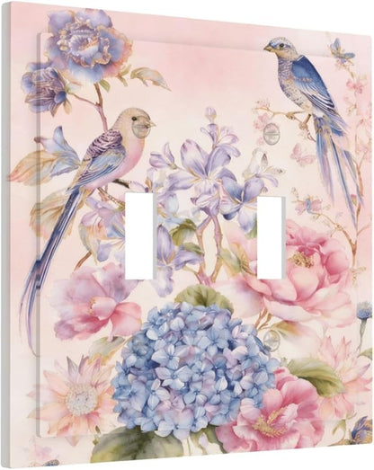Bvtewkhz Floral Birds Morris 2 Gang Double Toggle Decorative Outlet Covers Light Switch Plate Electrical Receptacle Switchplate For Bathroom Kitchen Bedroom