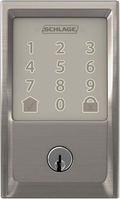 Schlage Encode Smart WiFi Deadbolt Lock for Front Door - Keyless Entry with App or Touchscreen - Works with Alexa, Hey Google, & Airbnb - Create Codes for Guests - Satin Nickel Silver