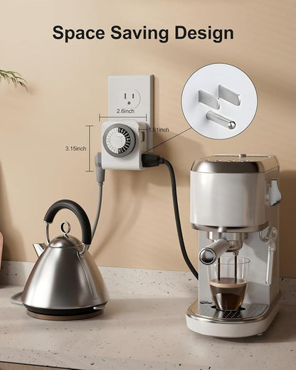 BN-LINK Outlet Timer with 2 Grounded Outlets, Mechanical Light Timer for Electrical Outlet Indoor, 24-Hour 3-Prong for Lamp,Indoor Lighting,Fan and Christmas Light (1 Pack-3Prong(Dual Outlet))