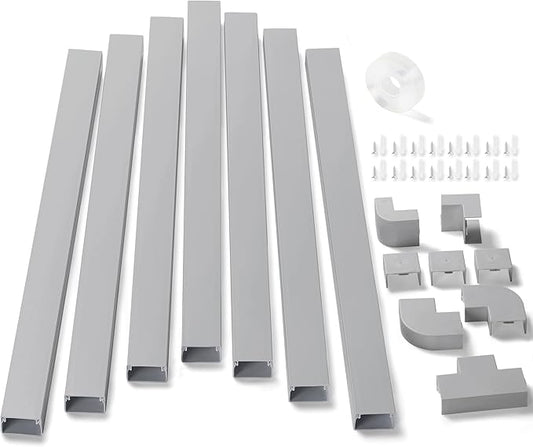 126in Cord Hider Kit, ZhiYo Wire Hiders for TV on Wall, Paintable Cable Management Kit, Wire Cover for Wall Mount TV, Grey Cable Raceway, Cord Cover Wall Wire Management Kit, 8xL15.7in W1.18in H0.67in