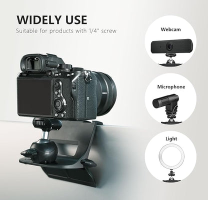 RAUBAY 【CM01】 Monitor Top Camera Mount Clamp, Hanging Webcam Stand with 1/4" Screw, Suitable for Flat-Screen Monitors, for Live Stream, Video Conferencing, YouTube, TikTok, etc.