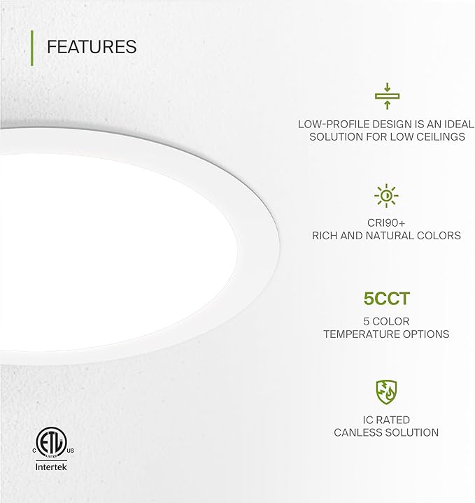 ASD 4 Pack 11/12 Inch LED Recessed Lighting 24W, 5 CCT 2700K-5000K CRI90+, IC Rated Ultra Thin Dimmable Ceiling Lights with J Box, Canless Wafer Downlight, Round Slim Panel Light, UL Listed, White