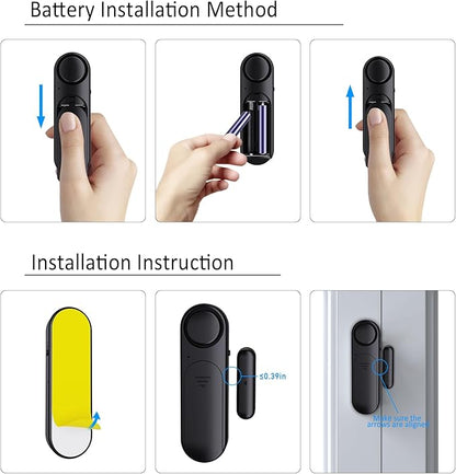 Window and Door Alarm When Opened (2 Pack) for Kids Safety/Home Security, Sliding Front Door Opening Sensor Alarms for Dementia, 120dB Burglar Alert, Ideal for Business, Garage, Apartment,House, Black